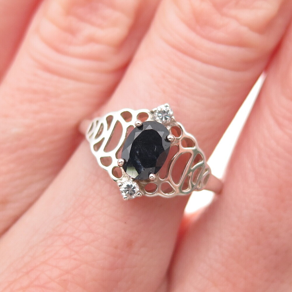 925 Sterling Silver Vintage Real Sapphire & C Z Ring Size 8.25
